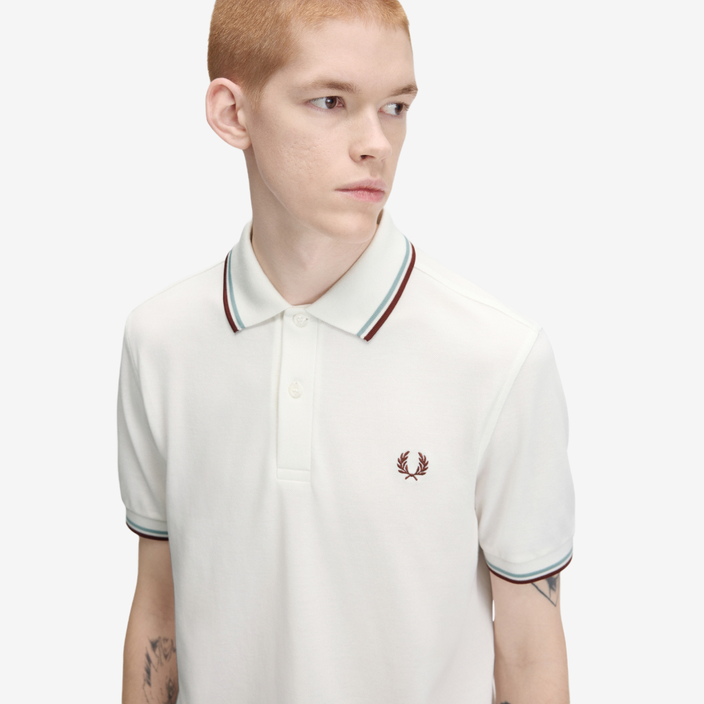 프레드페리 M3600 트윈 팁 프레드페리 셔츠 스노우화이트 실버블루 브랜디(Fred Perry M3600 Twin Tipped Fred Perry Shirt Snow White Silver Blue Brandy) - 6
