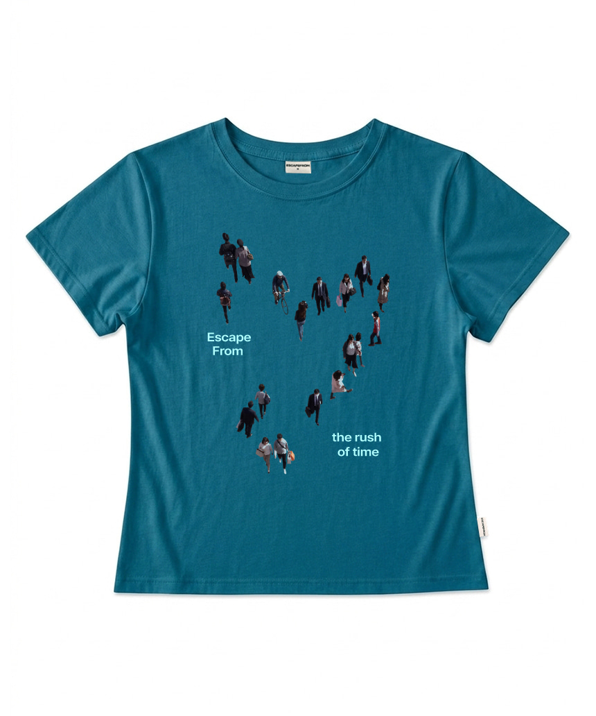 이스케이프프롬 러쉬 오브 타임 프린트 슬림핏 반팔티 터콰이즈 민트(Escapefrom Rush of Time Print Slim Fit T-Shirt Turquoise Mint) - 3