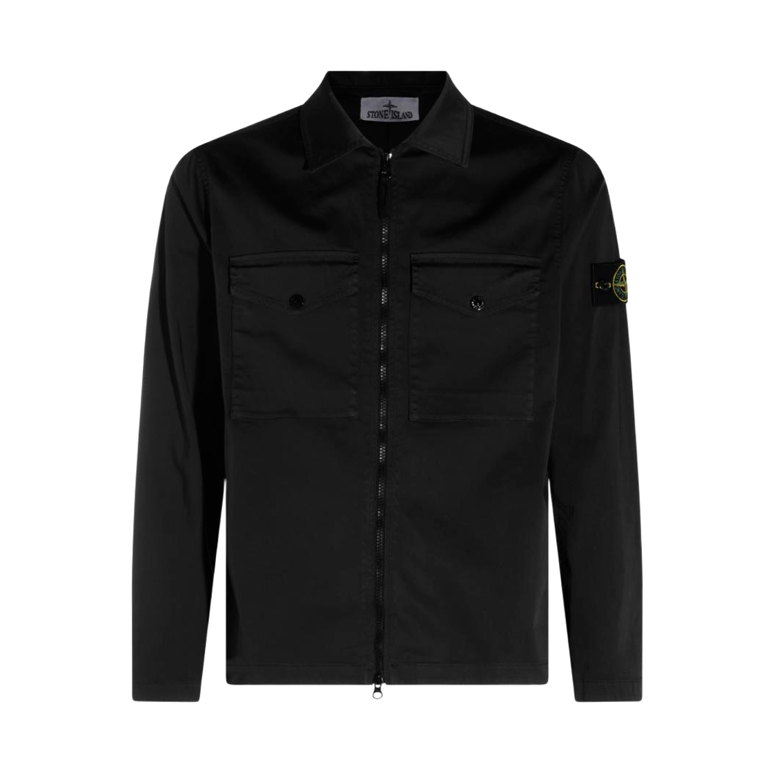 L2S1512000-10S0012-V0029 Stone Island 1200010 Stretch Organic Cotton Satin Regular Fit Zip-Up Overshirt with Chest Pockets Black - 26FW