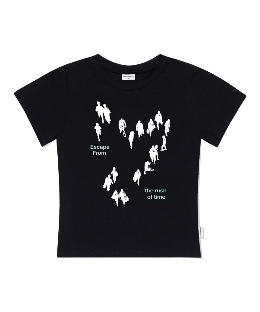 E261STS154BK Escapefrom Rush of Time Print Slim Fit T-Shirt Black