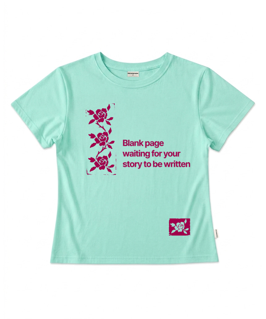 이스케이프프롬 스탬프 로즈 프린트 슬림핏 반팔티 터콰이즈 민트(Escapefrom Stamp Rose Print Slim Fit T-Shirt Turquoise Mint) - 3