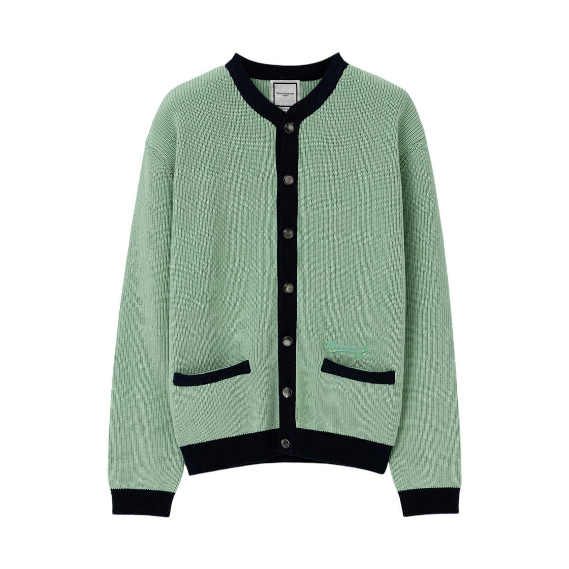 W261KN04503M Wooyoungmi Round Neck Color Block Cardigan Mint - 26SS