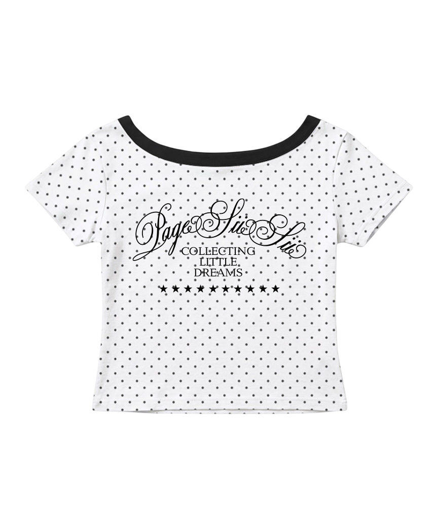페이지시시 콜렉팅 리틀 드림스 프린팅 도트 원숄더 슬림핏 반팔티 화이트(pagesiisii Collecting Little Dreams Dot Print One-Shoulder Slim Fit T-Shirt White)