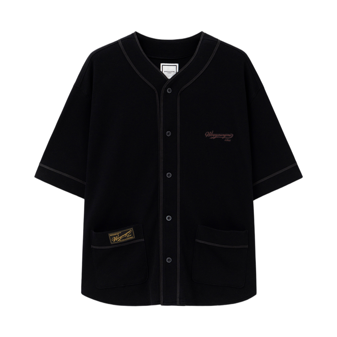 W261TS27770B Wooyoungmi Waffle Cotton Baseball Shirt Black - 26SS