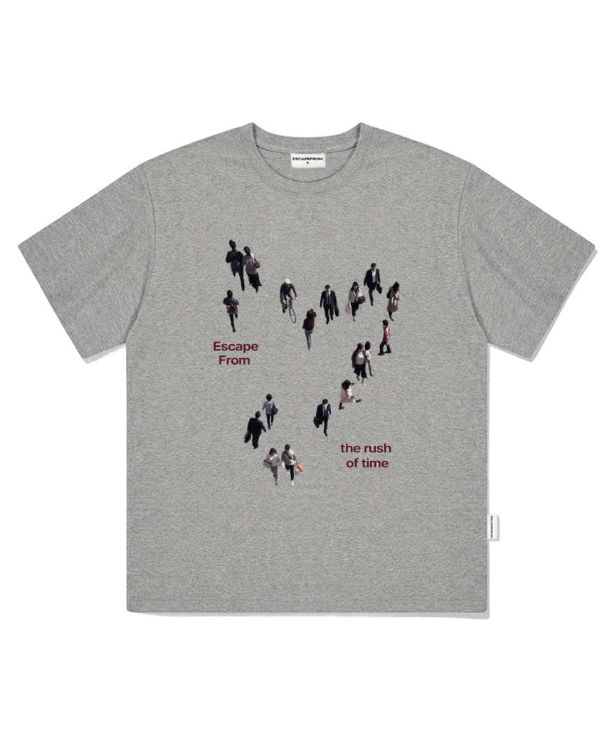 이스케이프프롬 러쉬 오브 타임 프린트 오버핏 반팔티 그레이(Escapefrom Rush of Time Print Oversized T-Shirt Gray) - 2