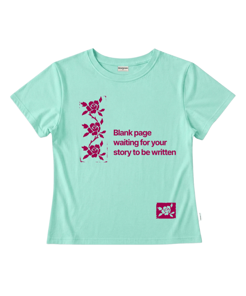 E261STS152MT Escapefrom Stamp Rose Print Slim Fit T-Shirt Mint