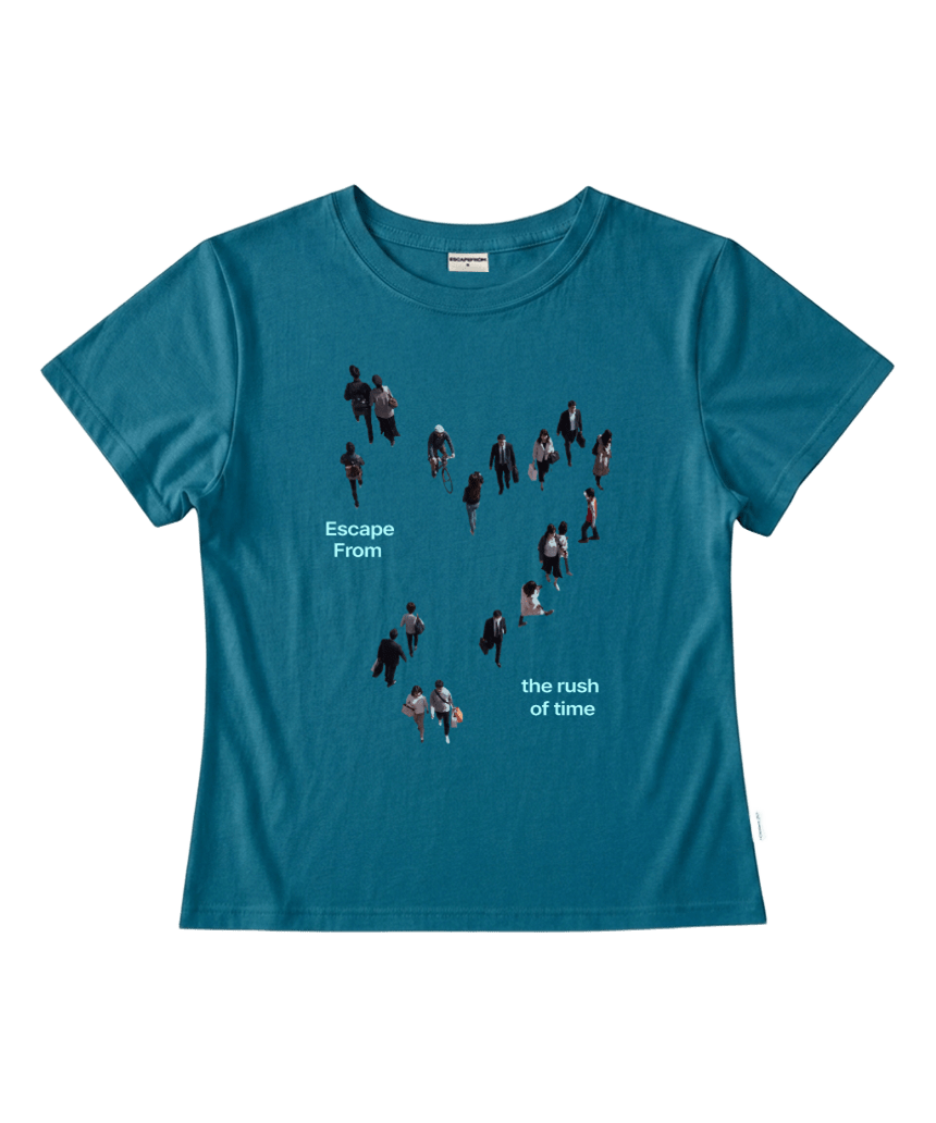 E261STS158TQ Escapefrom Rush of Time Print Slim Fit T-Shirt Turquoise Mint