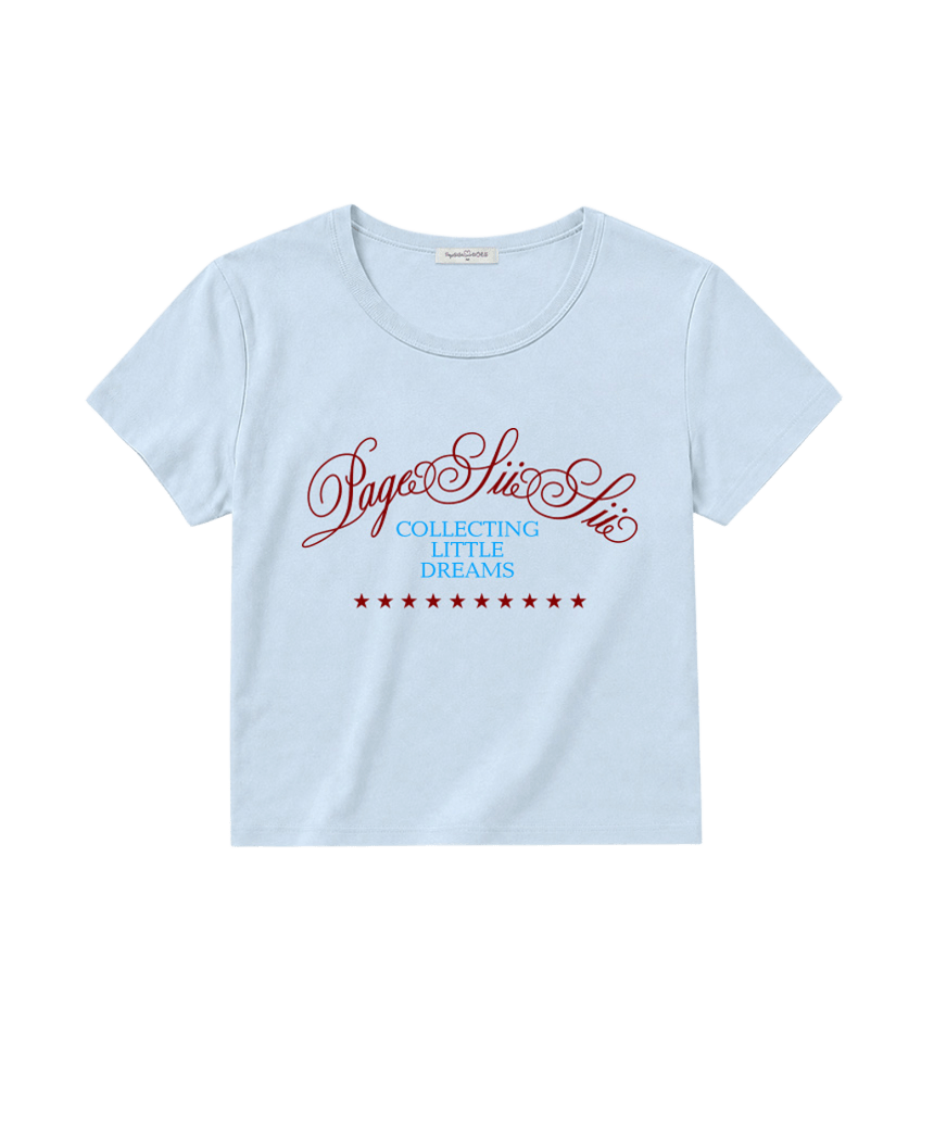 페이지시시 콜렉팅 리틀 드림스 프린팅 U넥 반팔티 라이트블루(pagesiisii Collecting Little Dreams Print U-Neck T-Shirt Light Blue)