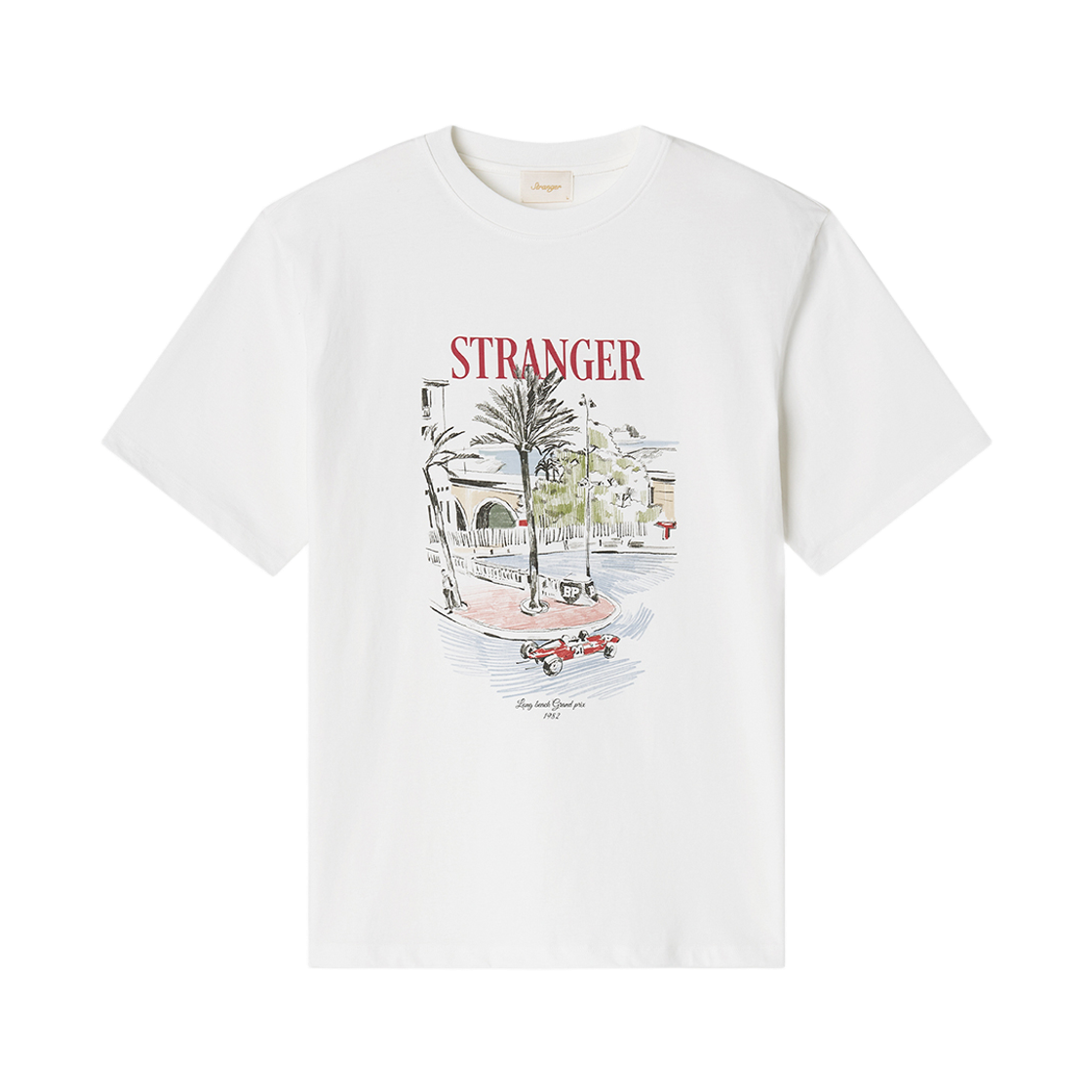 스트레인저 릴렉스 핏 레이서 코튼 티셔츠 화이트(Stranger Relaxed Fit Racer Cotton T-Shirt (White))