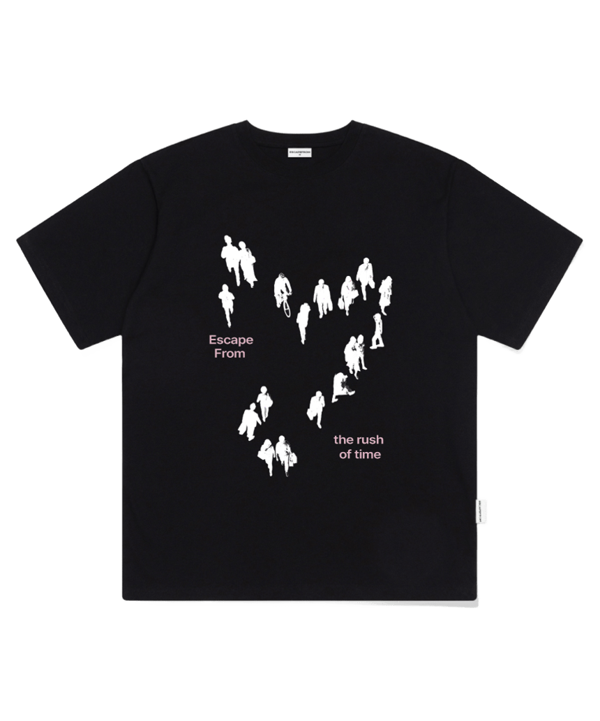 E261OTS190BK Escapefrom Rush of Time Print Oversized T-Shirt Black