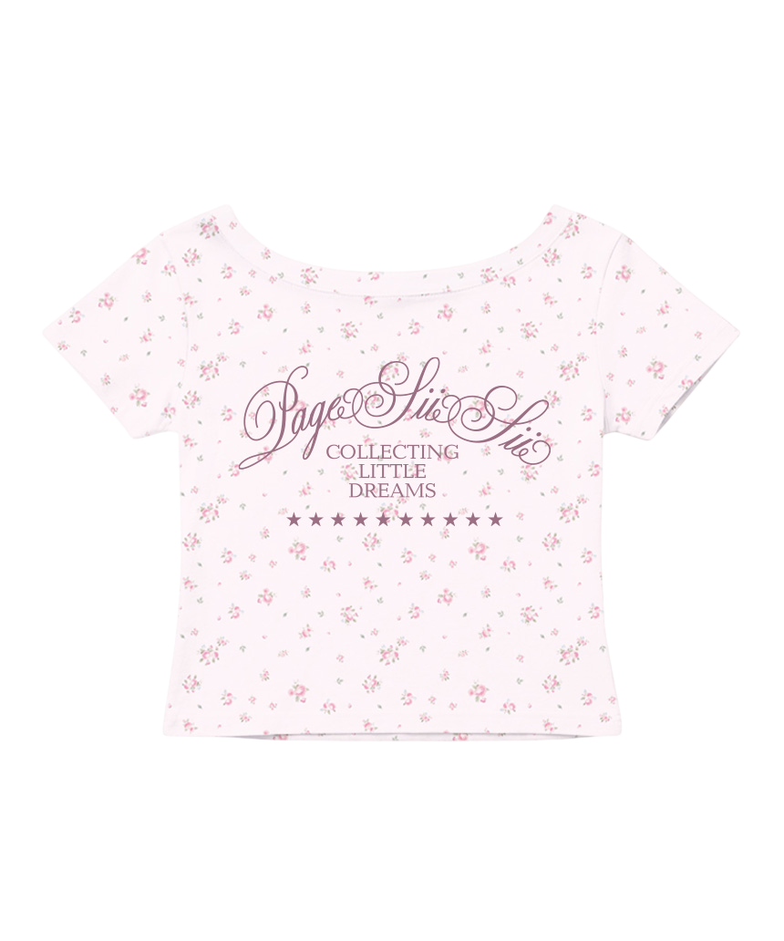 페이지시시 콜렉팅 리틀 드림스 프린팅 플라워 원숄더 슬림핏 반팔티 핑크(pagesiisii Collecting Little Dreams Flower Print One-Shoulder Slim Fit T-Shirt Pink)