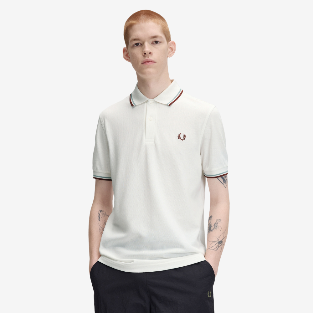 프레드페리 M3600 트윈 팁 프레드페리 셔츠 스노우화이트 실버블루 브랜디(Fred Perry M3600 Twin Tipped Fred Perry Shirt Snow White Silver Blue Brandy) - 4
