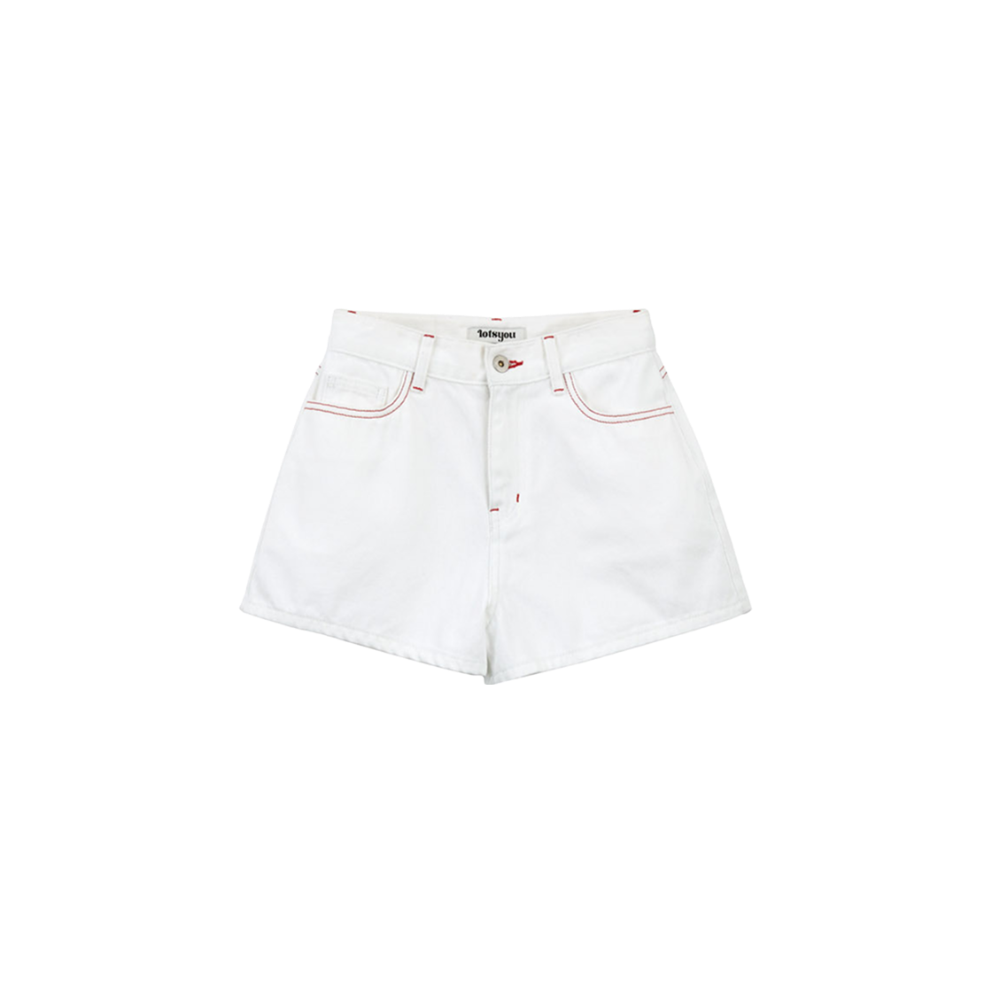 LOTI1SPW005OWH LOTS YOU Red Stitch Denim Shorts White