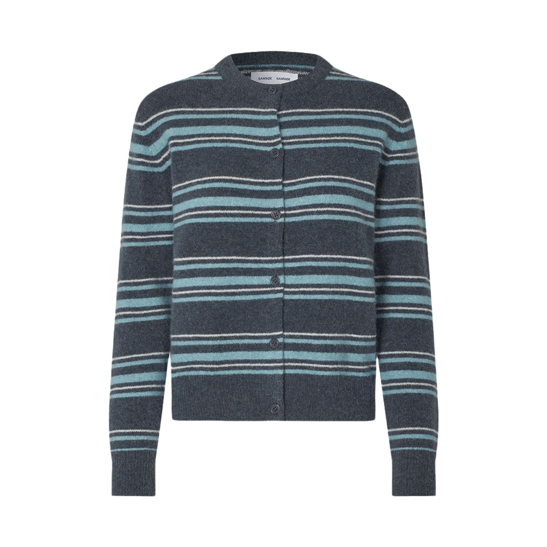샘소이 샘소이 우먼 노어 숏 가디건 옴브레 블루 스트라이프 - 26FW(Samsoe Samsoe Women Nor Short Cardigan Ombre Blue Stripe - 26FW)