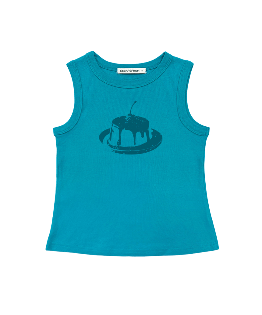 E261BSL008TQ Escapefrom Vintage Pudding Print Sleeveless Top Turquoise Mint