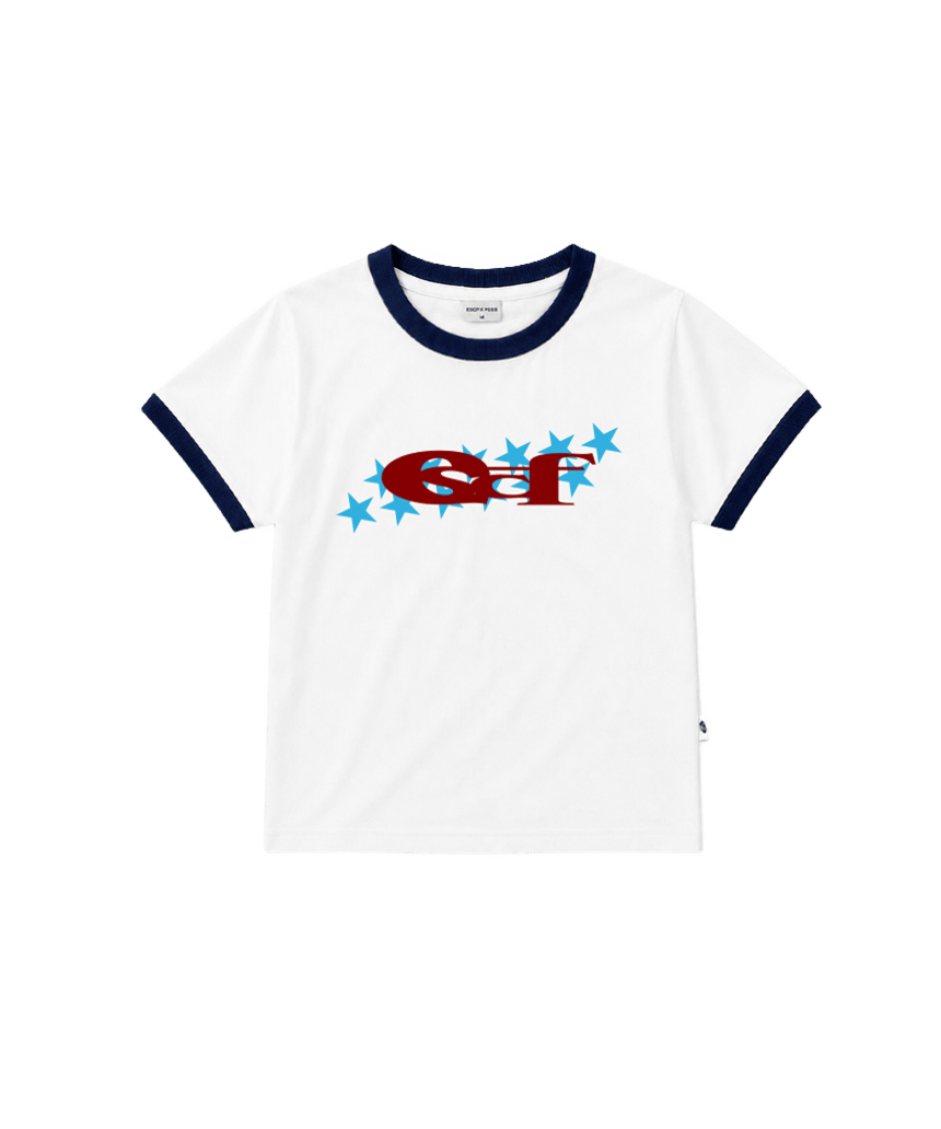 이스케이프프롬 스타 ESCF 로고 콜라주 프린트 링거 반팔티 네이비(Escapefrom Star ESCF Logo Collage Print Ringer T-Shirt Navy) - 2