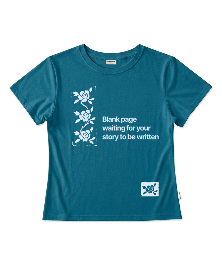 이스케이프프롬 스탬프 로즈 프린트 슬림핏 반팔티 민트(Escapefrom Stamp Rose Print Slim Fit T-Shirt Mint) - 3