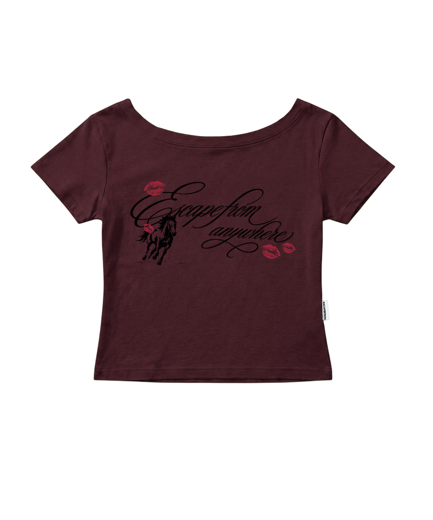 이스케이프프롬 키스 홀스 레터링 프린트 보트넥 슬림핏 반팔티 화이트(Escapefrom Kiss Horse Lettering Print Boat Neck Slim Fit T-Shirt White) - 5
