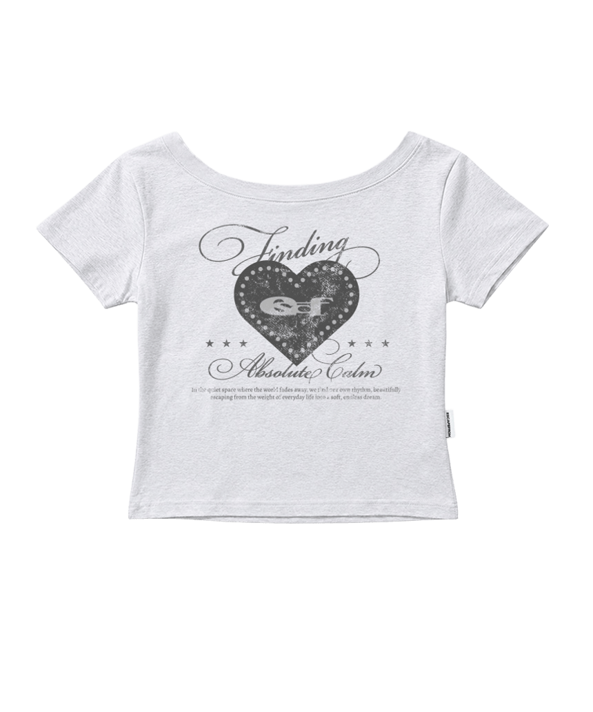 이스케이프프롬 하트 포인트 ESCF 프린트 보트넥 슬림핏 반팔티 화이트멜란지(Escapefrom Heart Point ESCF Print Boat Neck Slim Fit T-Shirt White Melange) - 2