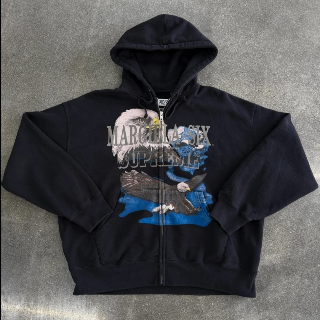 Supreme x MM6 Maison Margiela Eagle Zip Up Hooded Sweatshirt Black - 26SS 착용 스타일 - 1