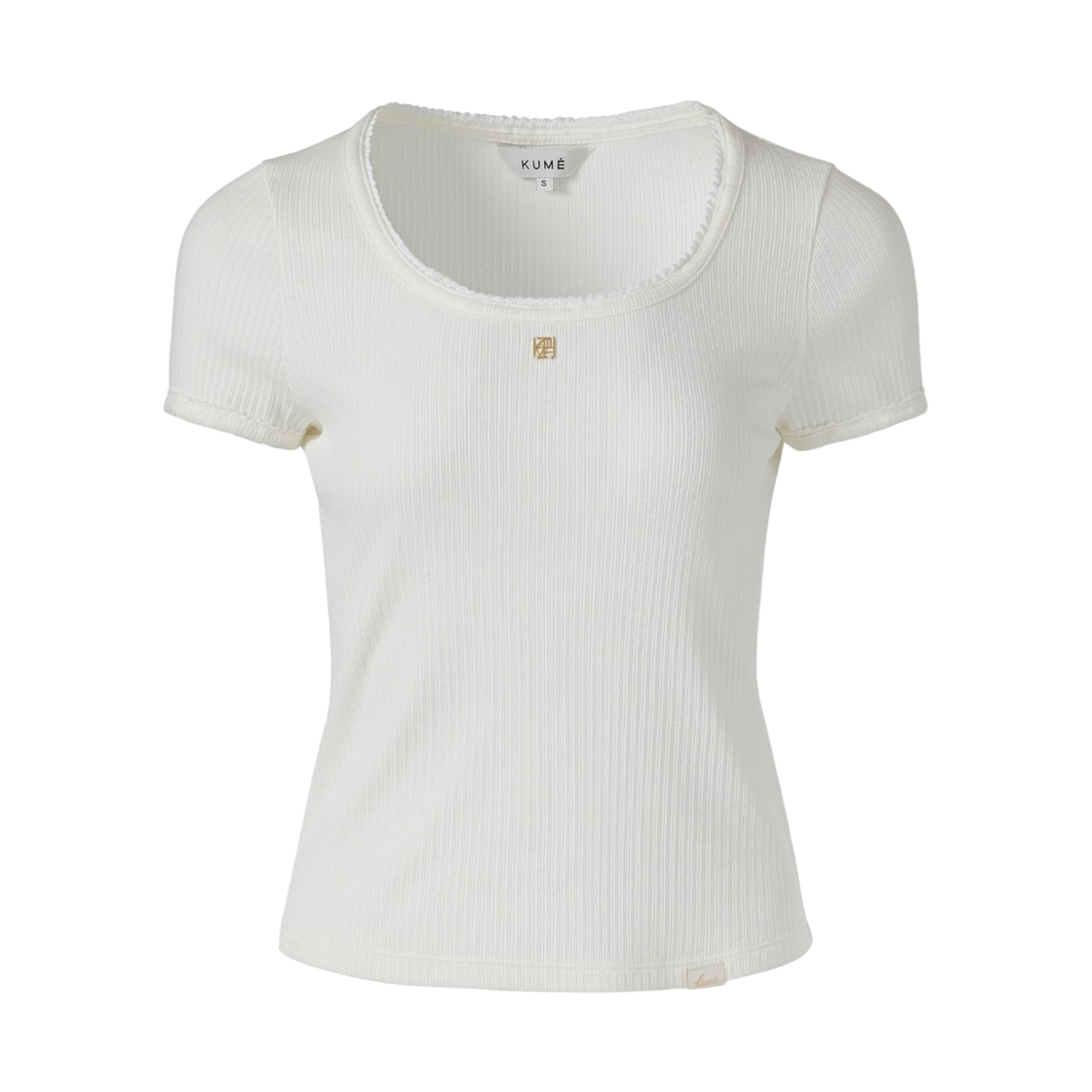 KM-26SS-TS02WH (W) KUME Pointelle Scoop Neck T-Shirt - White
