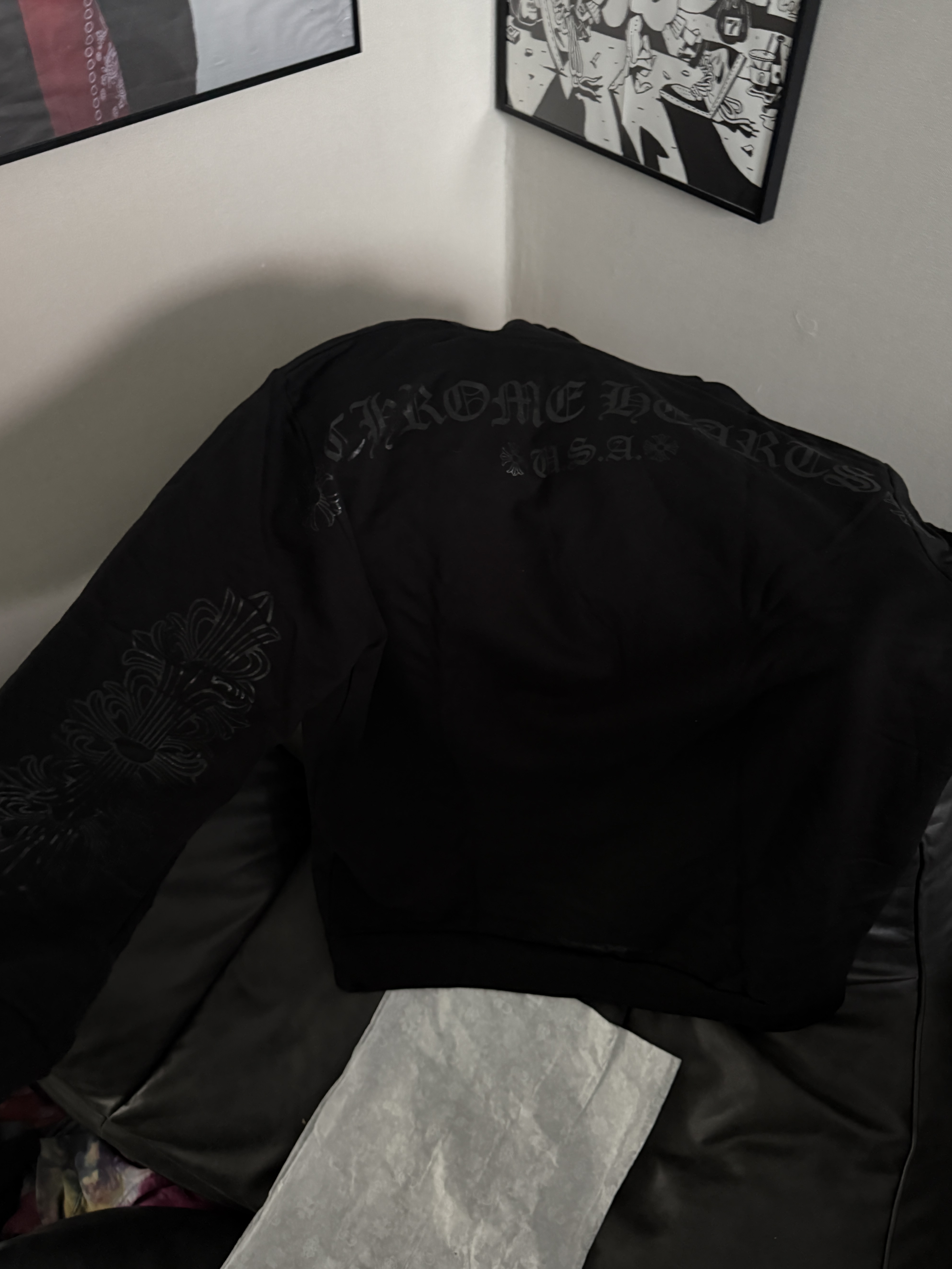 Chrome Hearts Horseshoe Floral Hoodie Black Black 착용 스타일 - 1