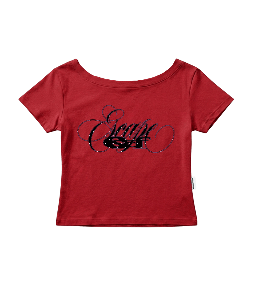 이스케이프프롬 도트 라인 이스케이프 레터링 프린트 보트넥 슬림핏 반팔티 레드(Escapefrom Dot Line Escape Lettering Print Boat Neck Slim Fit T-Shirt Red) - 2