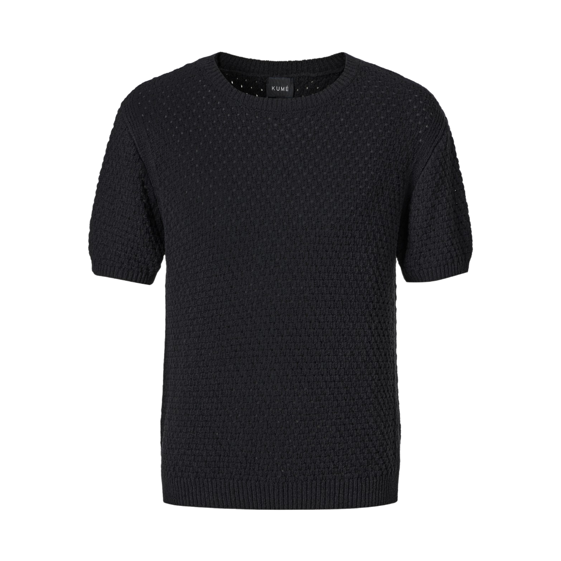 M-KM-26SS-SW06BK KUME Waffle Crochet Short Sleeved Knit Top - Black