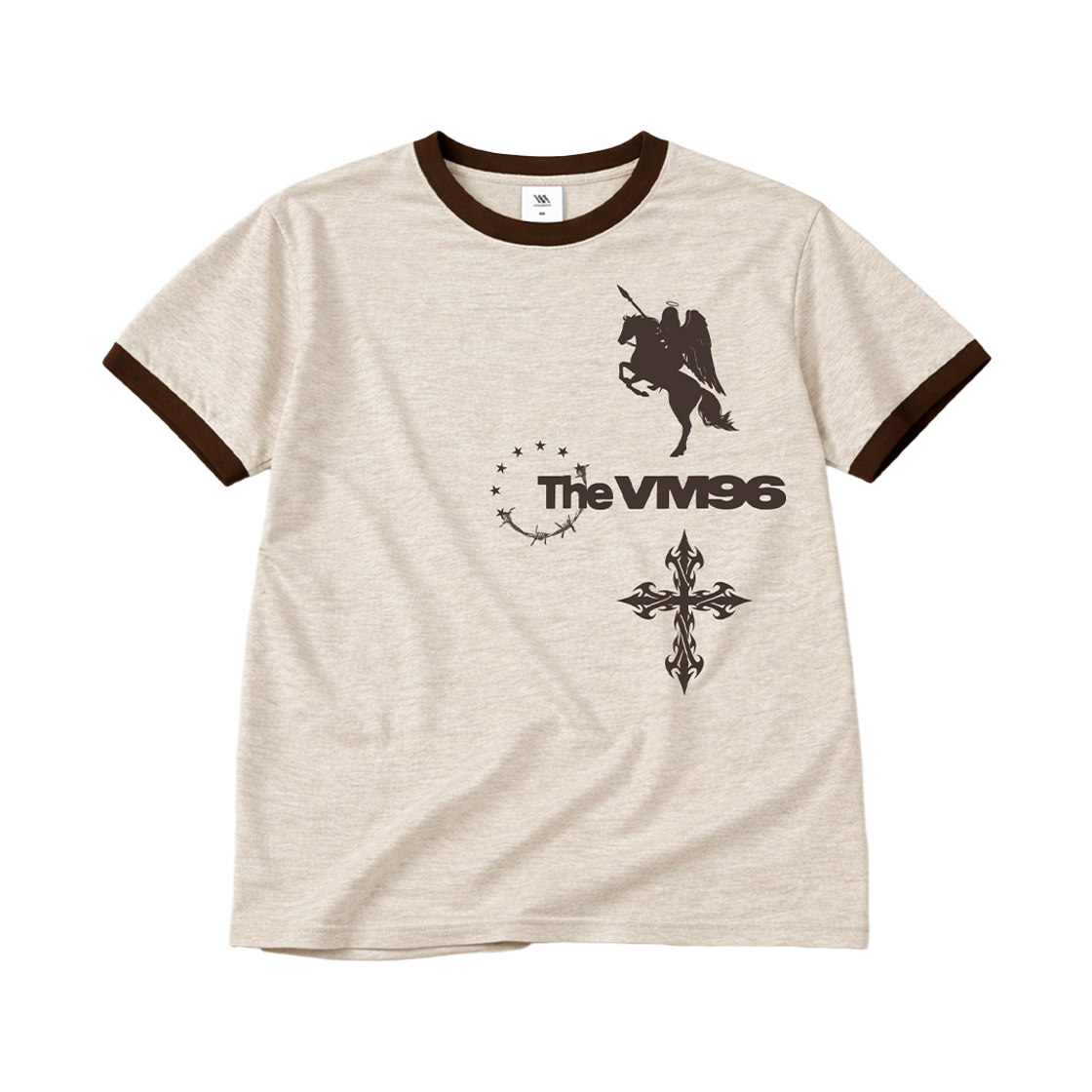 102426-0005 venhit Side Print Ringer Short Sleeved T-Shirt Cream
