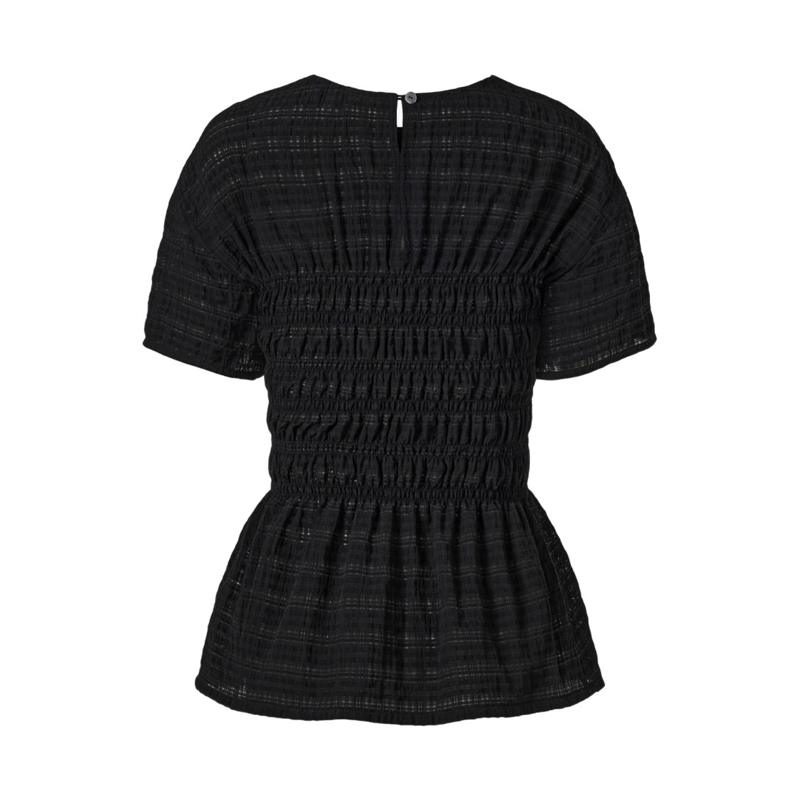 (W) 쿠메 스모킹 체크 블라우스 블랙((W) KUME Smocked Checkered Blouse - Black) - 2