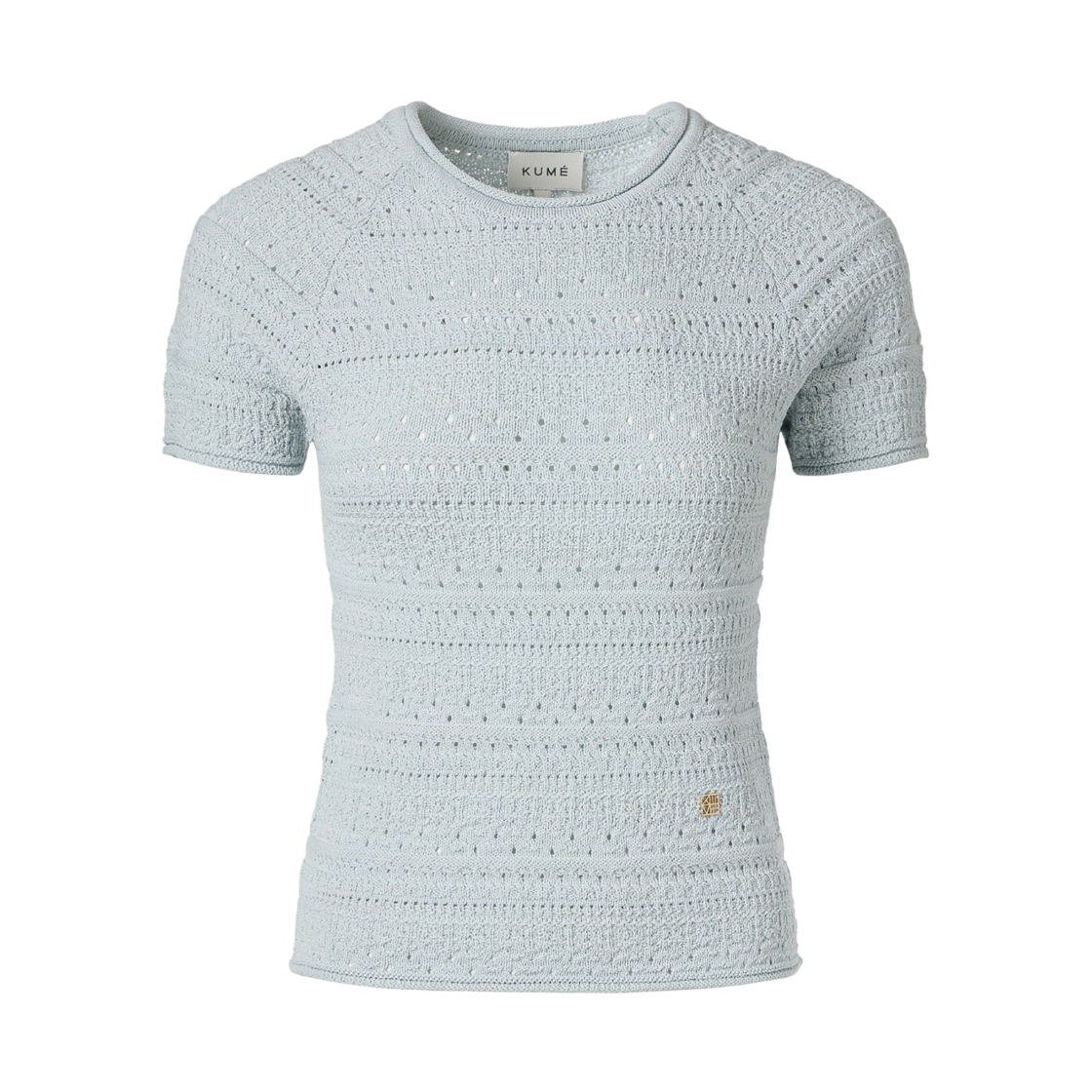 KM-26SS-SW03LBL (W) KUME Crochet Short Sleeved Sweater - Lightblue