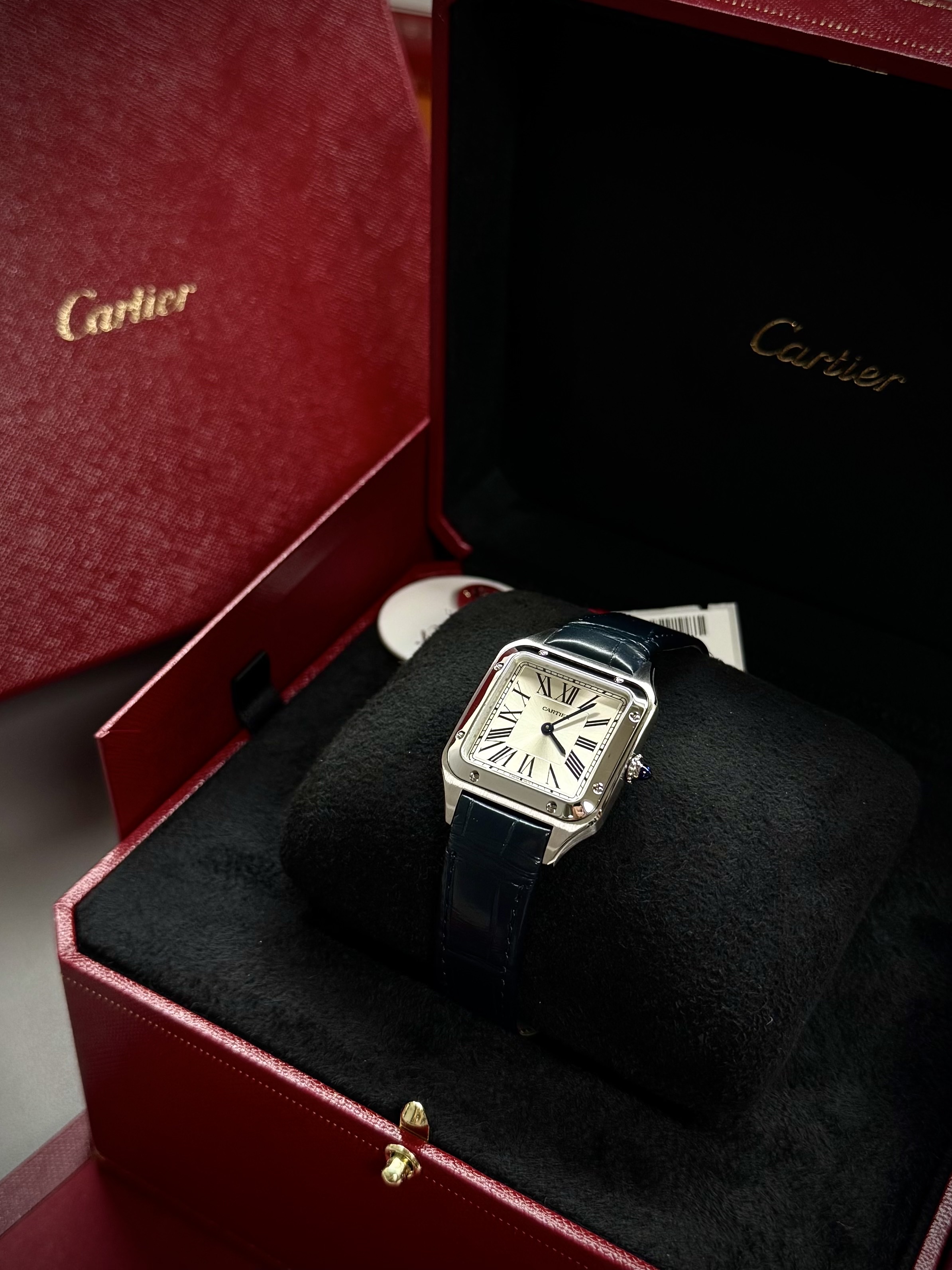 Cartier Santos-Dumont Watch Steel Alligator Skin 착용 스타일 - 1