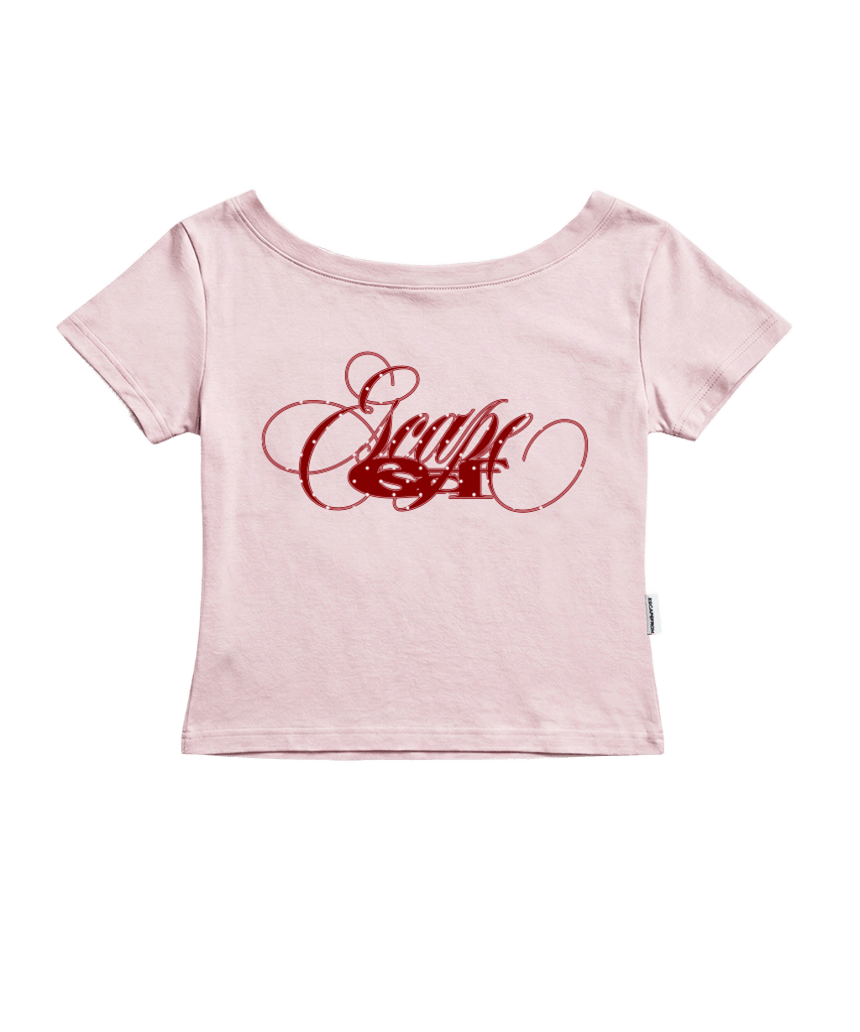 이스케이프프롬 도트 라인 이스케이프 레터링 프린트 보트넥 슬림핏 반팔티 핑크(Escapefrom Dot Line Escape Lettering Print Boat Neck Slim Fit T-Shirt Pink)