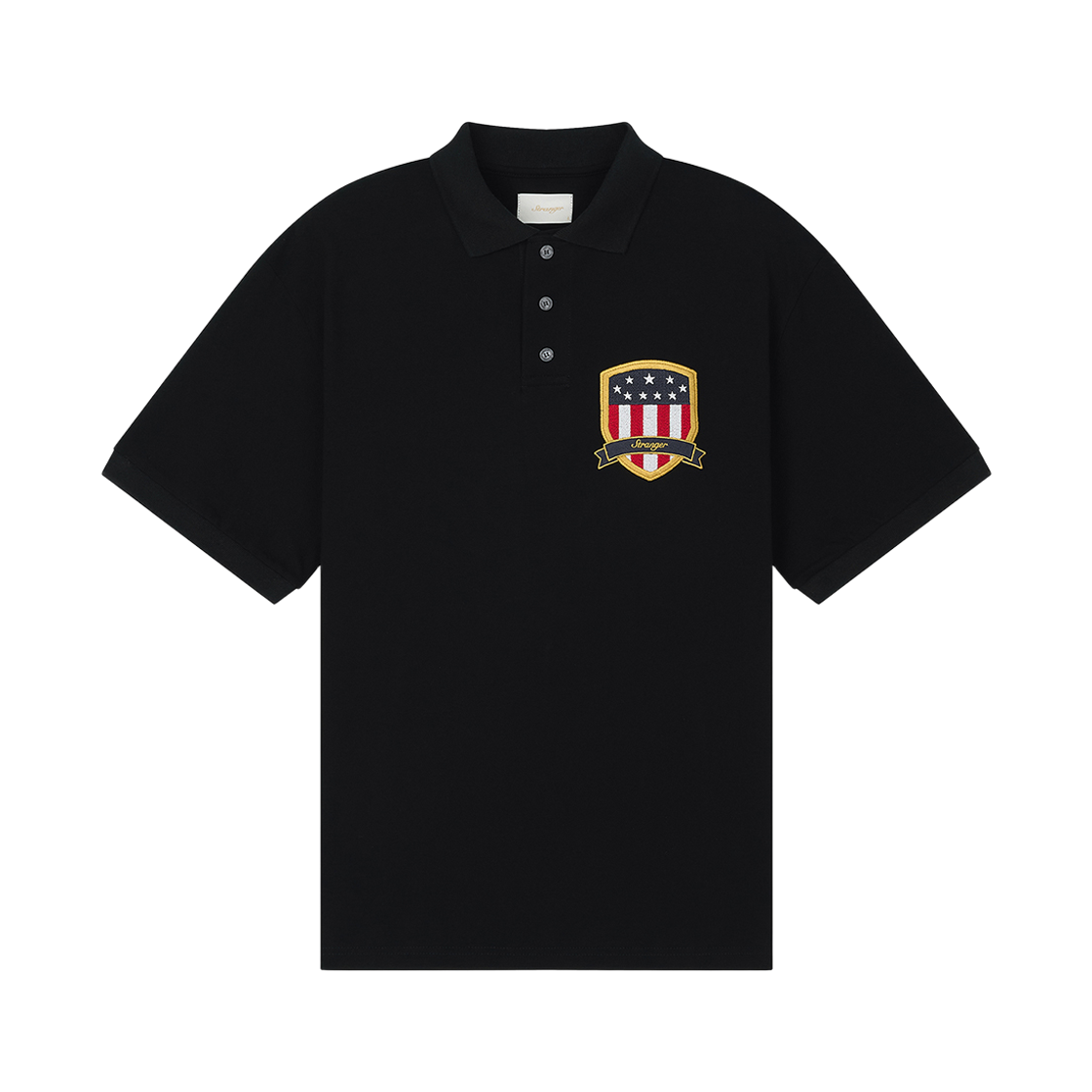 스트레인저 레귤러 핏 엠블럼 실켓 코튼 폴로 셔츠 블랙(Stranger Regular Fit Emblem Silket Cotton Polo Shirt (Black))