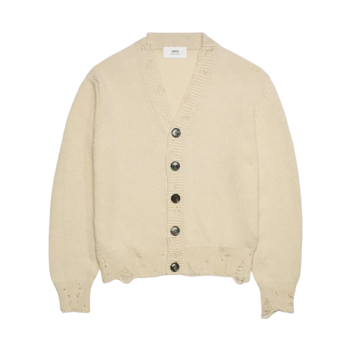 UKC027-KN0016-185 AMI Shetland Wool V-Neck Cardigan Ivory