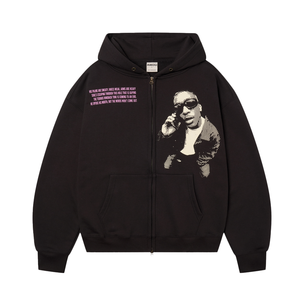 아모우 핫라인 후디 집업 블랙(AMOU Hotline Hoodie Zip-up Black) - 1