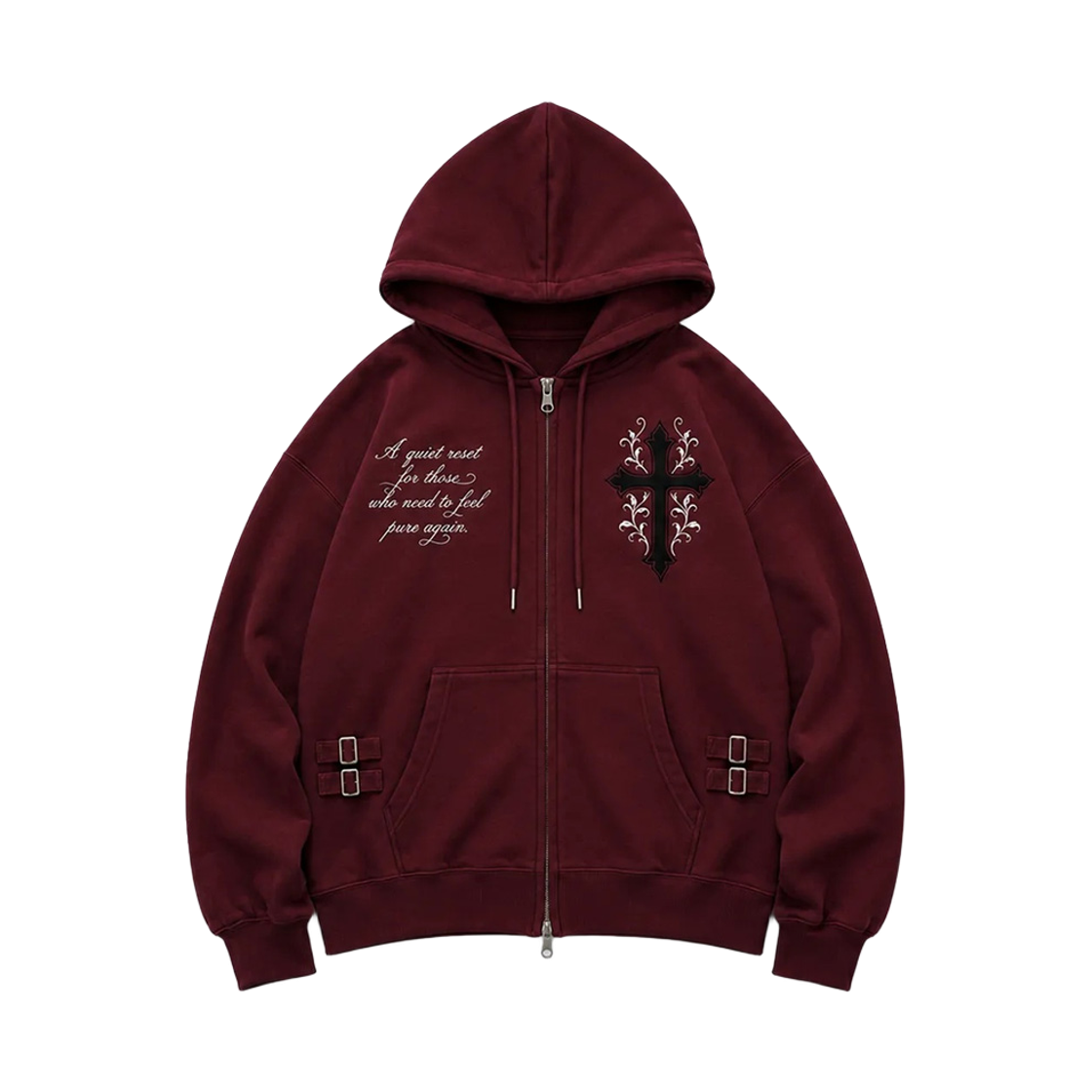 닉켈 26 크로스 플로랄 후드집업 버건디(Floral Cross Zip-Up Burgundy)