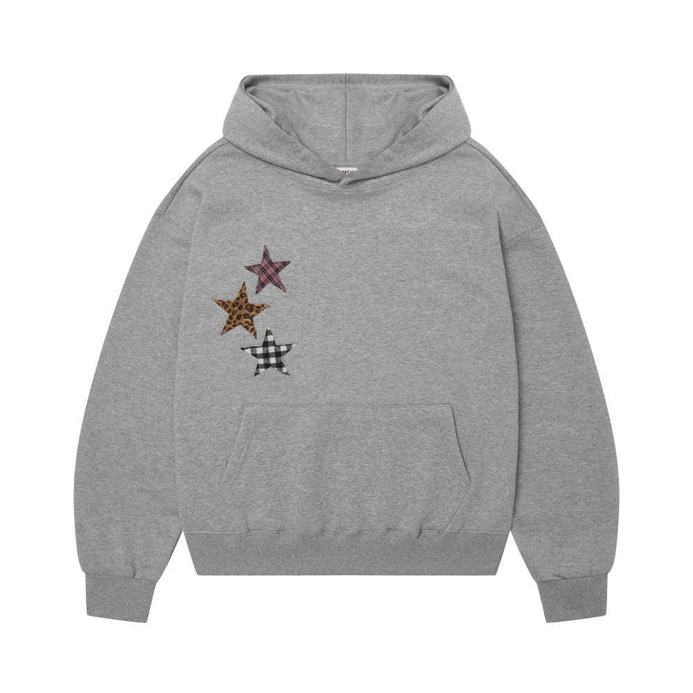아모우 믹스 스타 아플리케 후디 그레이(AMOU Mix Star Applique Hoodie Gray)