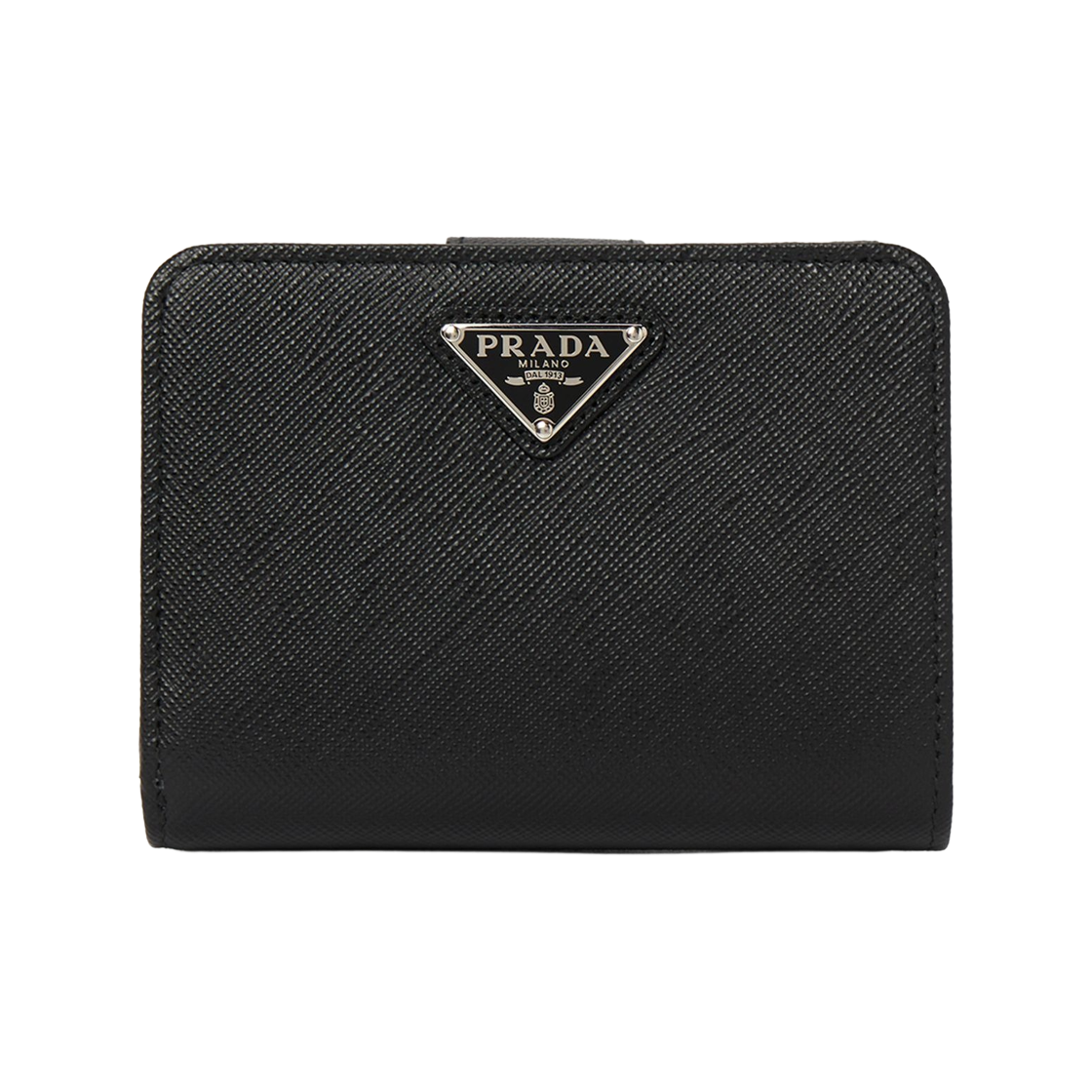 1ML018-QHH-F0632 Prada Saffiano Triangle Bi-Fold Wallet Black