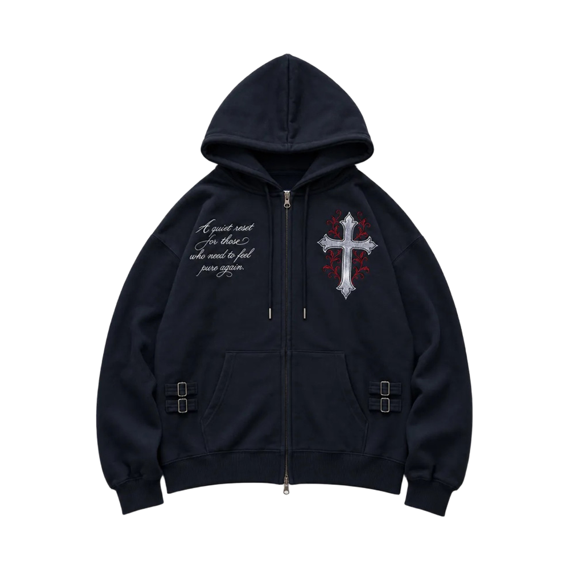 닉켈 26 크로스 플로랄 후드집업 네이비(Floral Cross Zip-Up Navy)