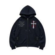 Floral Cross Zip-Up Navy