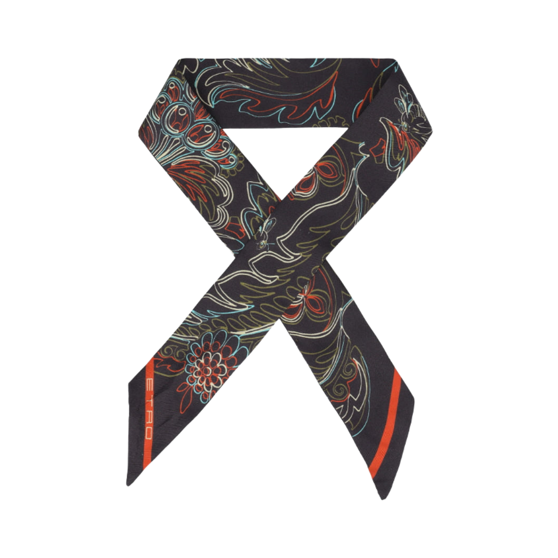 (W) 에트로 페이즐리 스키니 실크 트윌 스카프 블랙((W) Etro Paisley Skinny Silk Twill Scarf Black)
