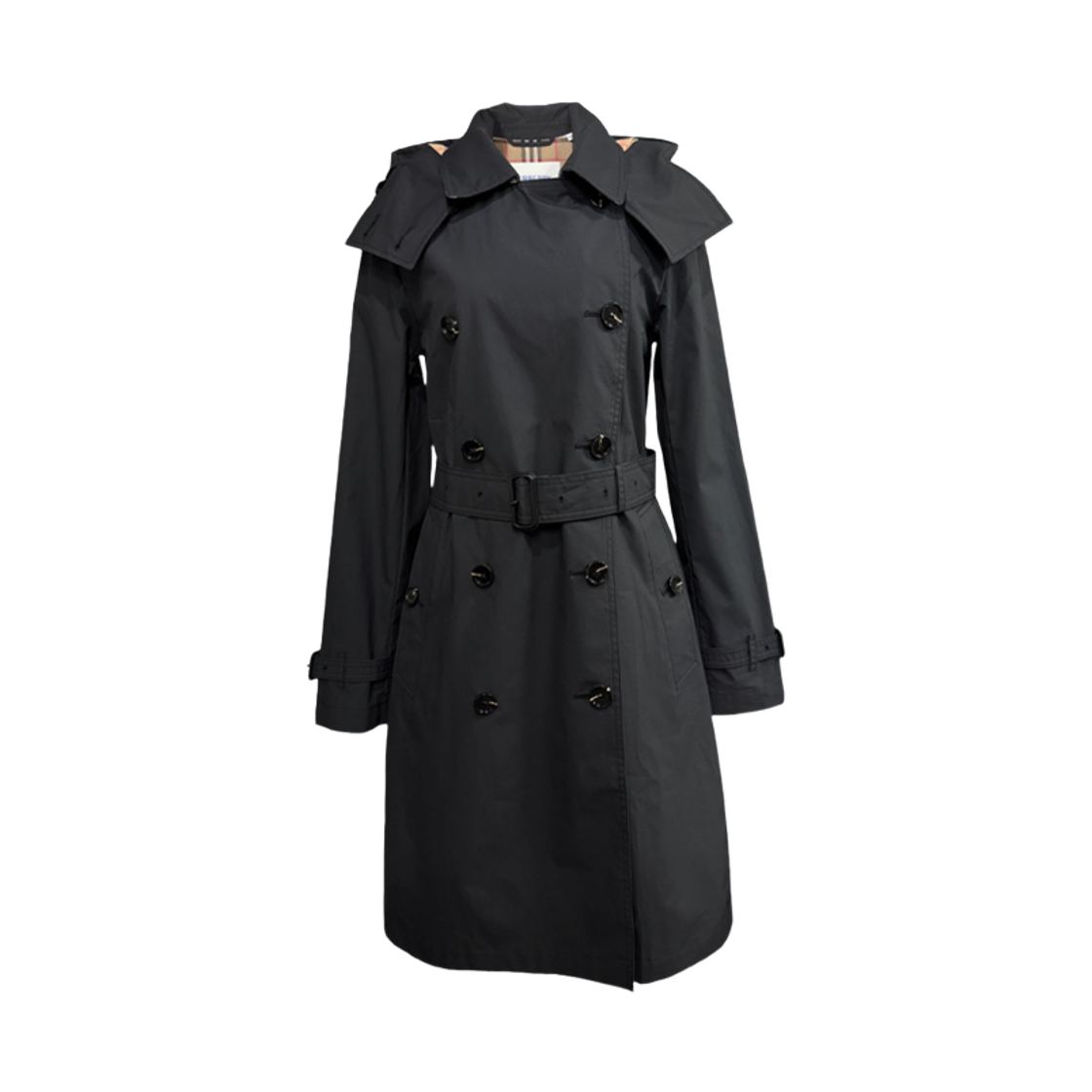 8122242 (W) Burberry Telford Detachable Hooded Belted Cotton Trench Coat Black