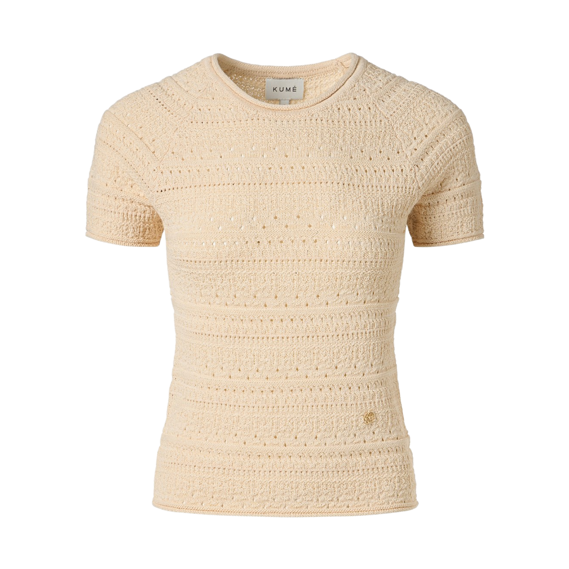 (W) 쿠메 크로셰 숏 슬리브 스웨터 스킨((W) KUME Crochet Short Sleeved Sweater - Skin) - 1