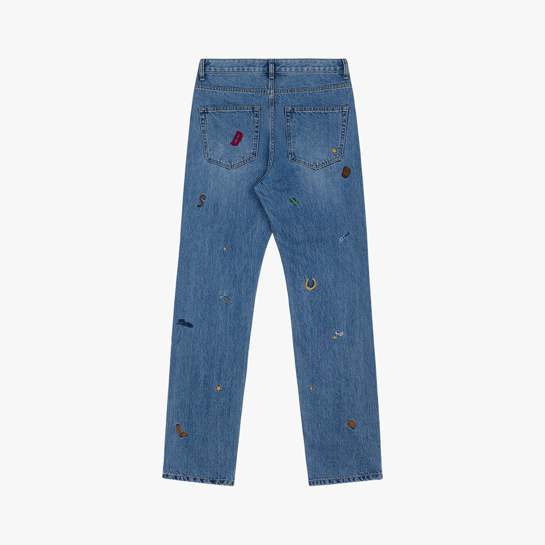 스트레인저 스트레이트 핏 아플리케 자수 데님 팬츠 네이비(Stranger Straight Fit Applique Embroidery Cotton Denim (Navy)) - 2