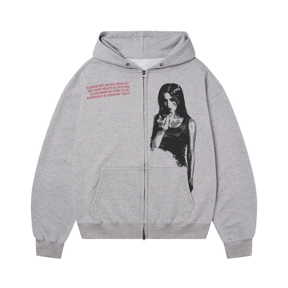 아모우 콜백 후디 집업 화이트 그레이(AMOU Call Back Hoodie Zip-up White Gray) - 1