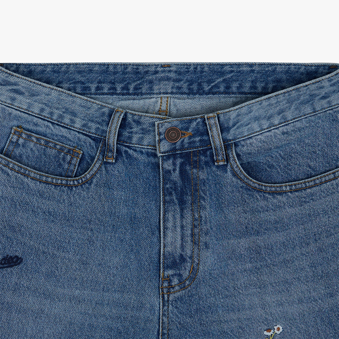 스트레인저 스트레이트 핏 아플리케 자수 데님 팬츠 네이비(Stranger Straight Fit Applique Embroidery Cotton Denim (Navy)) - 3