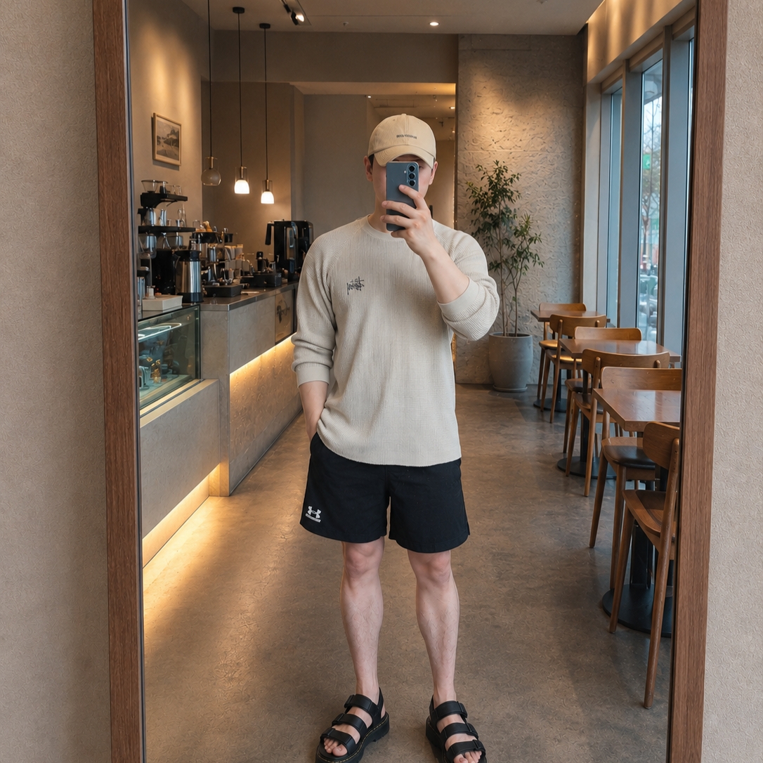 Stussy Raglan Thermal LS Crew Bone 착용 스타일 - 2