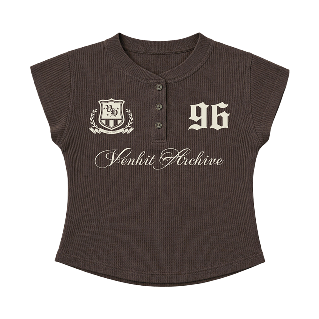벤힛 아카이브96 헨리넥 와플 슬림핏 티셔츠 브라운(venhit Archive 96 Waffle Henley Slim Fit Short Sleeved T-Shirt Brown)