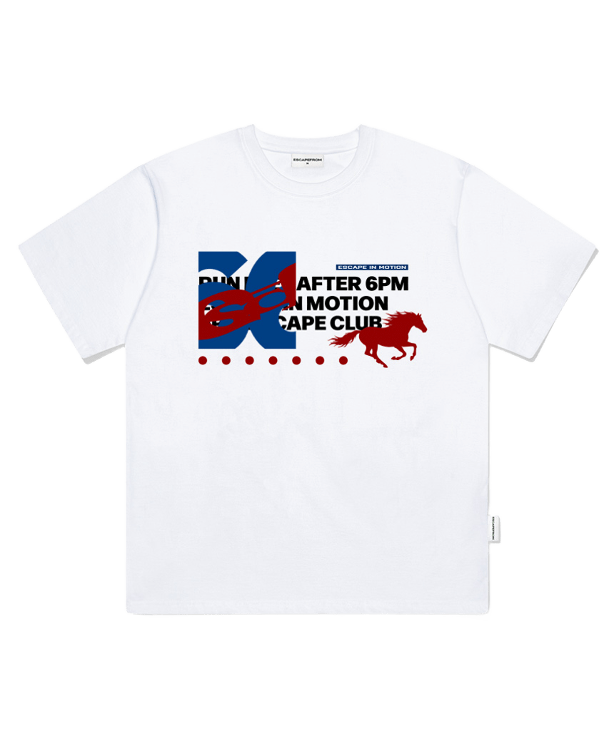 이스케이프프롬 6PM 홀스 프린트 오버핏 반팔티 화이트(Escapefrom 6PM Horse Print Oversized T-Shirt White)